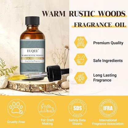 EUQEE Warm Rustic Woods Fragrance Oil Premium Fragrance Essential Oil 60ml with Glass Dropper for Diffuser, DIY Soap, Candle Making(2.02 Fl oz)