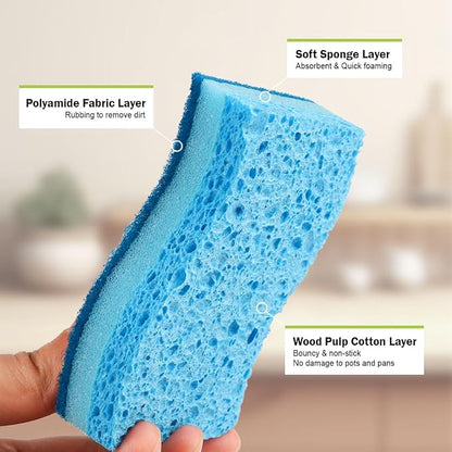 AIDEA Sponges Kitchen, Non-Scratch Scrub Sponge, 12Count, Sponges for Non-Stick Cookware, Kitchen Sponge for Dishes, Cleans Fast Without Scratching, Cleaning Power for Kitchen, Bathroom, Household