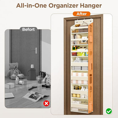 Mefirt Over The Door Organizer, 7 Tier Door Hanging Organizers with 7 Large Pockets 14 Side Pockets, Behind Door Storage Hanging Shelves for Closet Bathroom Bedroom Nursery