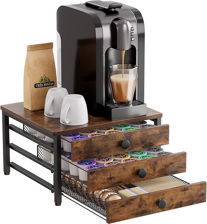 Coffee Pod Holder for Countertop, 3 Tier K Cup Holder Drawer, Coffee Bar Organizer 60 Coffee Pods Storage Organizer with Sliding Drawer for Coffee Station