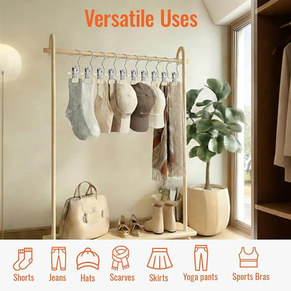 30 Pack Pants Hangers with Clip, Legging Organizer for Closet, Yoga Pants Hangers, Space Saving Hanging Closet Organizer and Storage for Socks, Panties, Underwear, Pants and Jeans (Beige)
