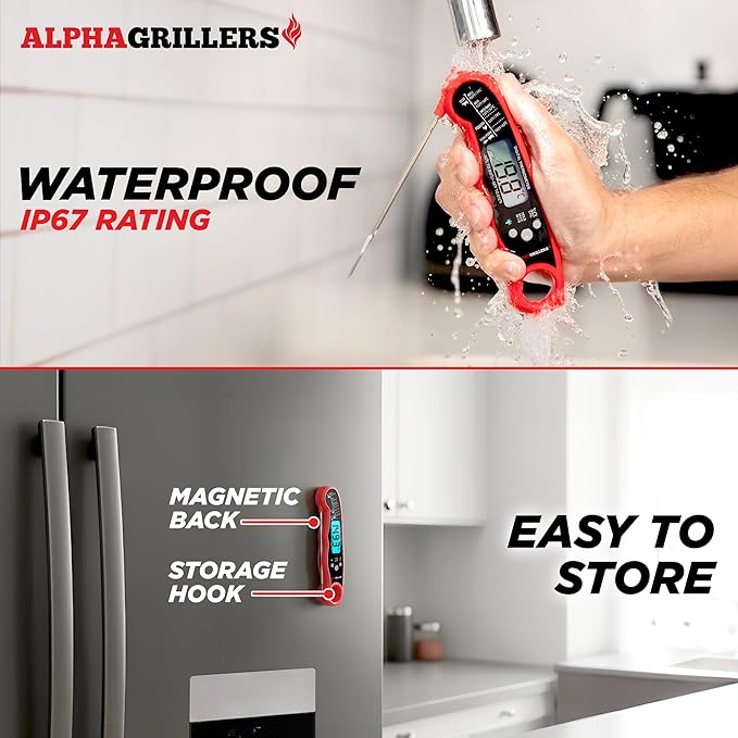 Alpha Grillers Meat Thermometer Digital – Instant Read Food Thermometer for Cooking & Grilling – Professional Kitchen Fathers Day Gift for Dad Men Him Husband
