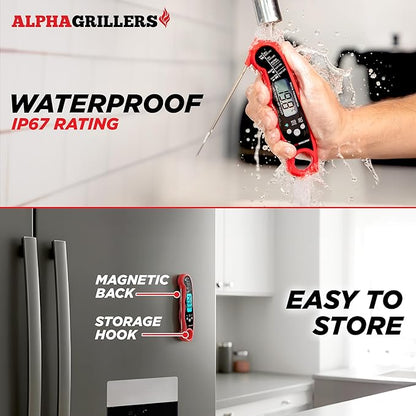 Alpha Grillers Meat Thermometer Digital – Instant Read Food Thermometer for Cooking & Grilling – Professional Kitchen Fathers Day Gift for Dad Men Him Husband