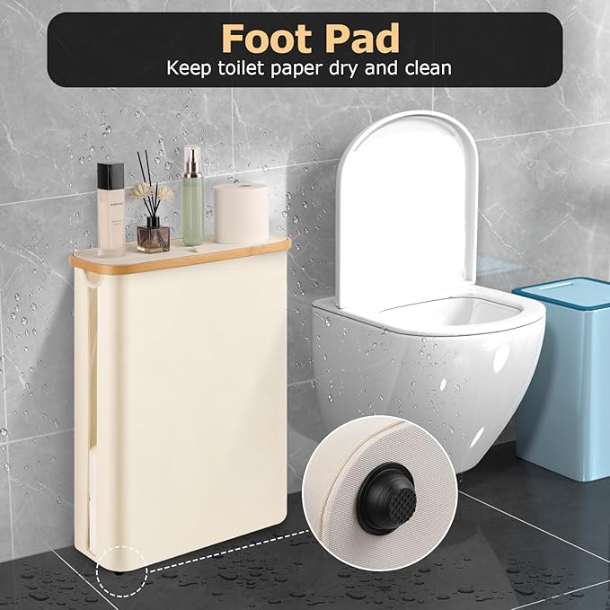 Extra Large Toilet Paper Storage Basket with Lid 49L Slim Toilet Paper Basket Holder Bin Container Organizer for Bathroom Hold up to 20 Regular Rolls or 15 Mega Rolls