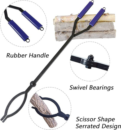 CKLT 40in Heavy Duty Fire Tongs Firewood Grabber Tool with Scissor Shape Serrated, Log Claw Tongs for Bonfire Campfire Fire Pit Outdoor Indoor Log Grabber Rustproof Safely Moves Firewood