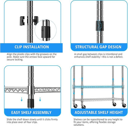 IZEUK Heavy Duty Rolling Garment Rack Wire Clothes Rack for Hanging Clothes (Chrome, 3 Tier with 2 Rod, 29.5" W x 15.7" D x 75" H)