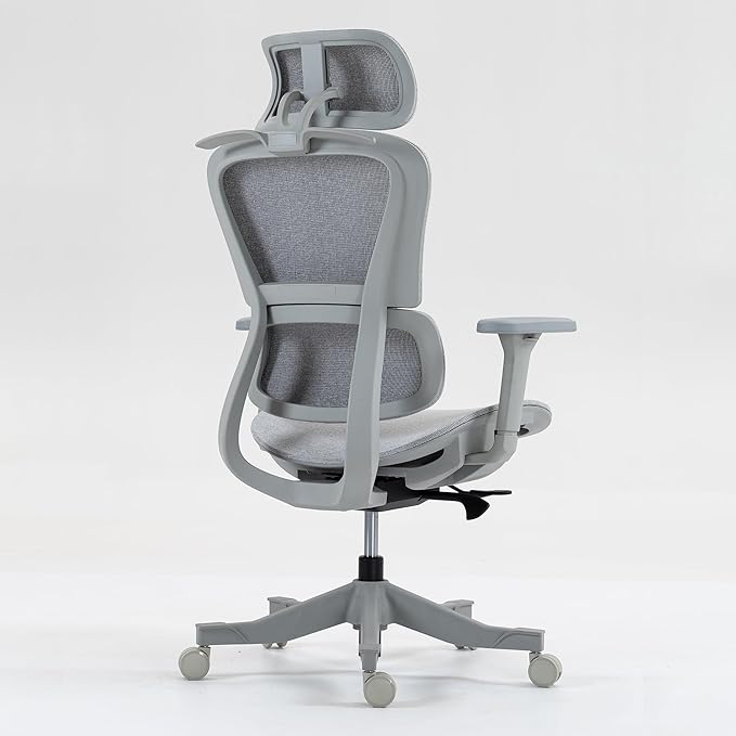 Ergonomic Office Chair with Independent Lumbar Support, Adjustable Height & 360° Swivel for Home Office Workstation (Grey)