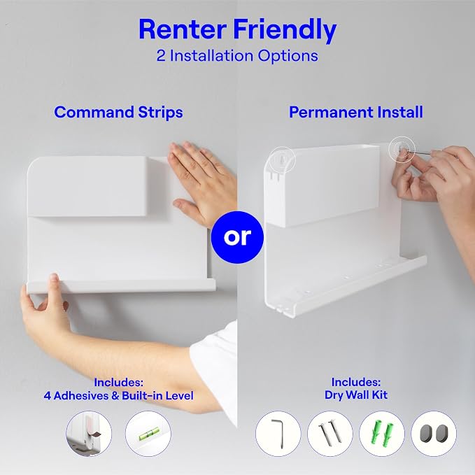 Smallish 2-Pack: WallShelfie & Shroommate - Bedside Wall Organizer with Shroommate Clip On Light Bundle - Dorm Room Essential, Floating Bedside Shelf Wall Mount, Clip on for Desk, Remote Holder