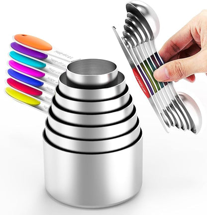 TILUCK Measuring Cups and Spoons Set, Stainless Steel, Kitchen Utensils for Cooking and Baking (14)