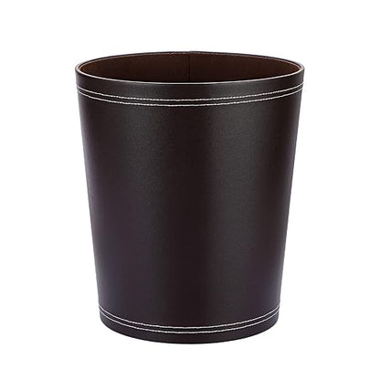 Sumnacon Round Leather Waste Basket,Small Classic PU Trash Garbage Can Under Desk Cabinet, Contemporary Wastebasket Bin for Home Office Laundry Room Living Room Bathroom Office,Brown