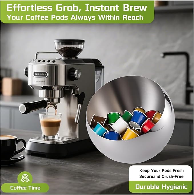 Large Capacity Coffee Pod Holder – Stainless Steel Pod Organizer and Holder | Stylish Coffee Bar Accessories & Countertop Storage (Silver, M+L)