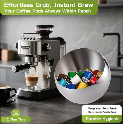 Large Capacity Coffee Pod Holder – Stainless Steel Pod Organizer and Holder | Stylish Coffee Bar Accessories & Countertop Storage (Silver, M+L)