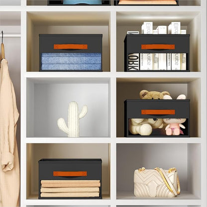 Homsorout Drawer Organizers and Storage - 12 Pack Foldable Pants Organizer with Clear Window & Handles, Fabric Closet Organizer for Clothes, Jeans, Sweaters, Towels, T-shirt, Scarf (Black)