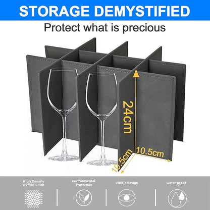 VERONLY Wine Glass Storage Box with Dividers for 12, Hard Shell Stemware Storage Container - Stackable Glassware Case with Handles and Label -Moving Storage for Crystal -Dark Gray