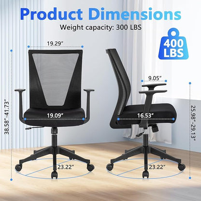 CLATINA Home Office Chair Ergonomic Desk Chair Mesh Computer Chairs with Armrests Executive Rolling Wheels Swivel Heavy Duty Chairs Office, Home, Black 2 Pack