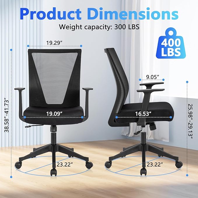 CLATINA Home Office Chair Ergonomic Desk Chair Mesh Computer Chairs with Armrests Executive Rolling Wheels Swivel Heavy Duty Chairs Office, Home, Black 8 Pack