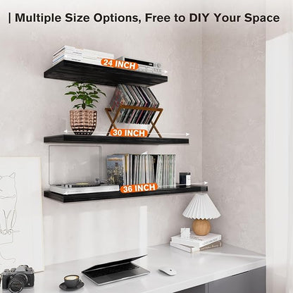 JPND Wall Shelf Set of 2,Dark Wood Floating Shelves 30 in W x 10 in D x 1 in H, Wooden Floating Wall Shelf with Invisible Brackets for Living Room/Bedroom/Bathroom/Kitchen Storage and Decor