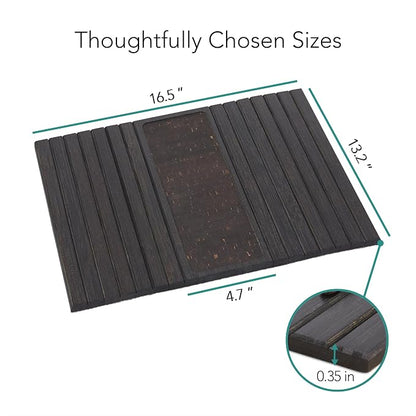 DETOR Couch Arm Tray with Retro Cork Pad, Black-Stained Bamboo Finish, Enhanced Non-Slip Bottom, Sturdy Bamboo Slats, Fits Armrests 4.6" and Wider
