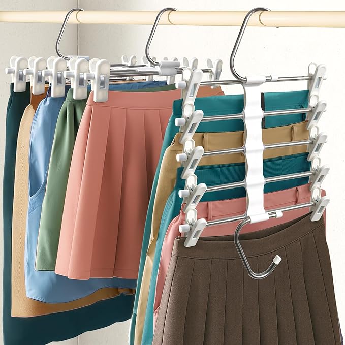 Skirt Hangers Pants Hangers Space Saving with Clips - 2 Pack - Space Saving Metal Closet Organizer for Shorts, Skirts, and Pants - Closet Organizer and Storage for Pants Jeans Skirts Legging