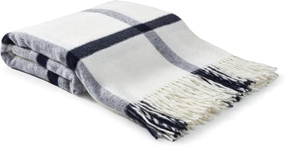 Arus Acrylic Highlands Collection Queen Size Tartan Plaid Design Throw Blanket Navy Stripes, 60x80 inches
