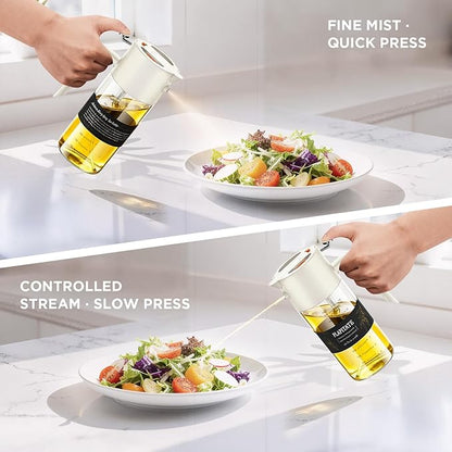 17oz/500ml Premium Olive Oil Sprayer for Cooking, 2 in 1 Glass Olive Oil Dispenser Bottle for Kitchen Gadgets, Spray Bottle with Portion Control for Salad, Frying, BBQ (White)