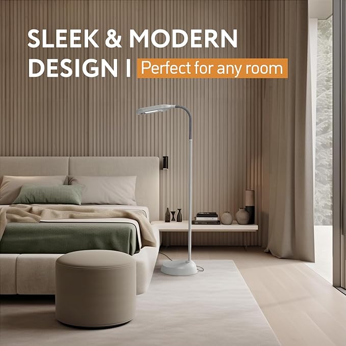 Kenley Natural Daylight Floor Lamp - Craft Light Floor Standing for Reading, Crafting, Sewing - Adjustable Gooseneck - Task Lamps for Living Room, Bedroom, Office