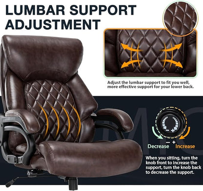 Big and Tall Office Chair for Heavy People, 500LBS High Back Extra Wide Heavy Duty Executive Office Chair Comfortable for Home Office, Large Computer Desk Chair with Adjustable Lumbar Support Brown