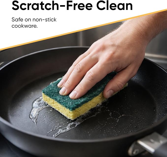 Scrubee Heavy Duty Scrub Sponge with Scouring Pad, Kitchen Dishwashing, Sink, Pot and Frying Pan Cellulose Scrubber Sponge Non Scratch. By Superio… (4.5" 12 Pack)