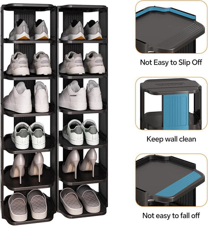 Kitstorack 10 Tiers Stackable Shoe Rack for Closet and Front Door Entrance - Free Standing Plastic Stand, Narrow Tall Vertical Organizer for Small Spaces Storage