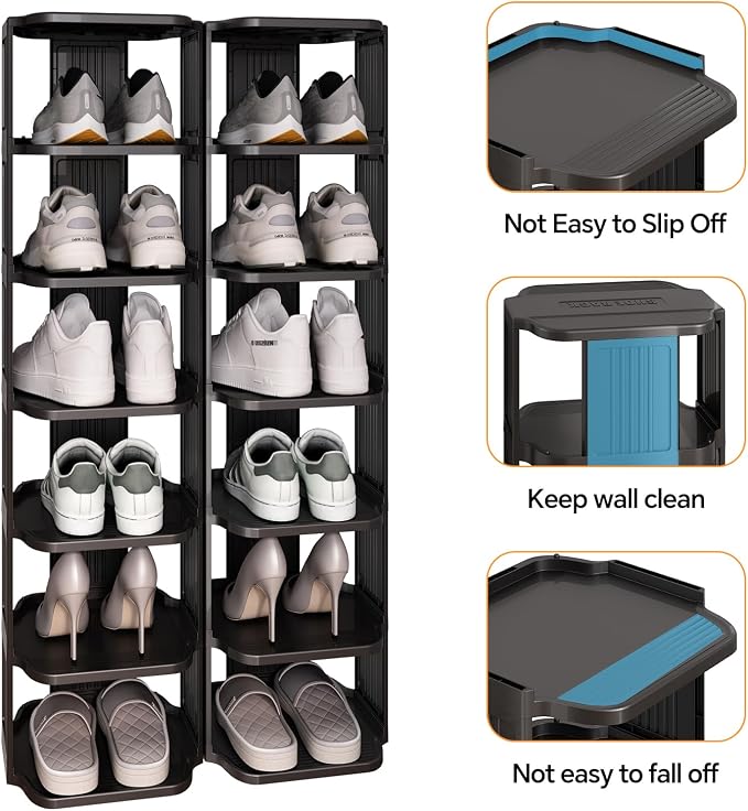 Kitstorack Stackable 16-Tier Shoe Rack for Closet & Entrance - Tall, Narrow, Vertical Shoe Stand - Plastic, Free Standing - Ideal for Small Spaces