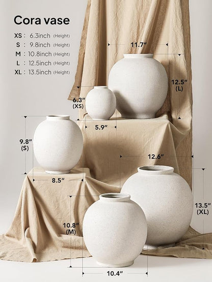 Small White Ceramic Vase - 6.3 Inch Rustic Farmhouse Flower Vase for Home Decor, Minimalist Vases for Living Room, Table, Bathroom, Holiday & Weddings (Sandstone White)