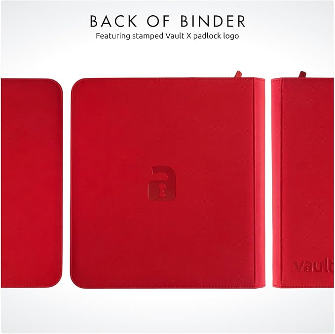 Vault X 12 XL Pocket Zip Binder, 624 Cards, Exo-Tec Material, 26 Side-Loading Pages (Red)