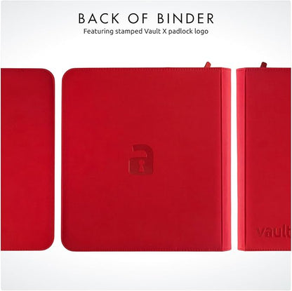 Vault X 12 XL Pocket Zip Binder, 624 Cards, Exo-Tec Material, 26 Side-Loading Pages (Red)