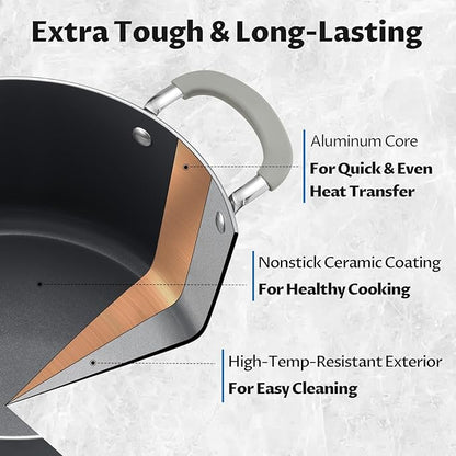 10 Quart Nonstick Stock Pot with Lid - BEZIA Ceramic Large Soup Pot, Big Pot with Silicone Handles, Easy Cleanup, Compatible with All Cooktops, Perfect for Roasts, Large Batches & Holiday Cooking