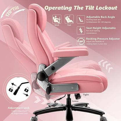 650LBS Large Heavy Duty Office Chair with 5D Flip Arms,Comfy Big and Tall Executive Office Desk Chair with Pocket Spring Cushion,High Back Computer Chair with Lumbar Support,Dual Rubber Wheel