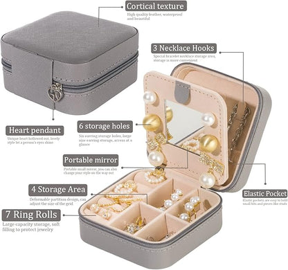 KElofoN Travel jewelry case Travel jewelry box Travel Jewelry Organizer Small Jewelry Organizer Box Gift for Girls Women with Mirror(Grey)