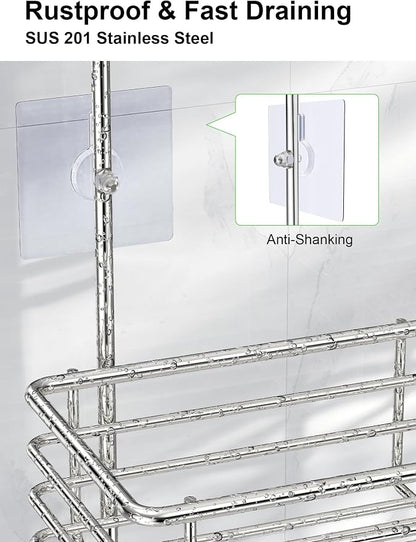 SMARTAKE Hanging Shower Head Caddy, Rustproof Bathroom Shower Shelf Organizer, SUS201 Stainless Steel Over The Storage Rack, for Toilet, Bathroom, Silver