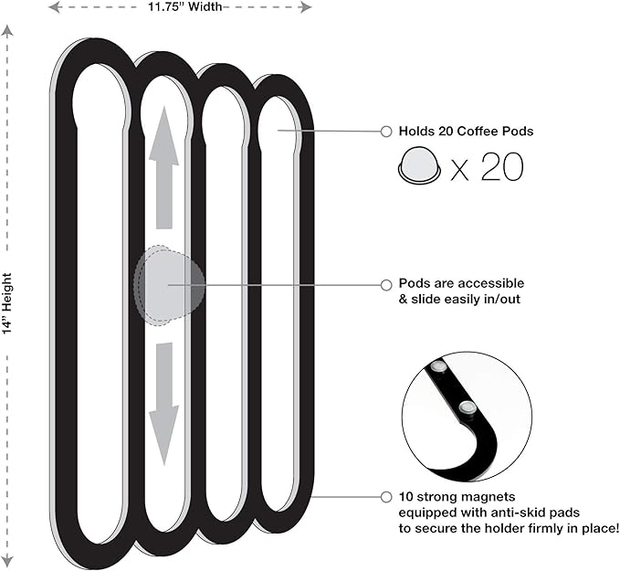 Demi's Home Magnetic Coffee Pod Holder for Nespresso Vertuo Capsules - Suitable to be Mounted on the Fridge (Black)
