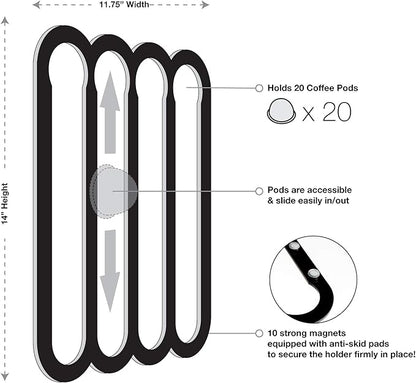 Demi's Home Magnetic Coffee Pod Holder for Nespresso Vertuo Capsules - Suitable to be Mounted on the Fridge (Black)