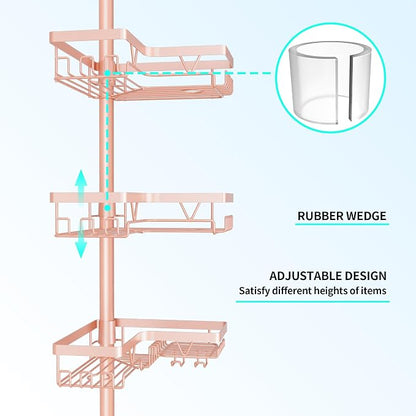 DAOYA Corner Shower Caddy Tension Pole - 4‑Tier Adjustable Shower Shelf Organizer Space‑Saving Bathroom Storage for Bathtub or Floor, Apricot