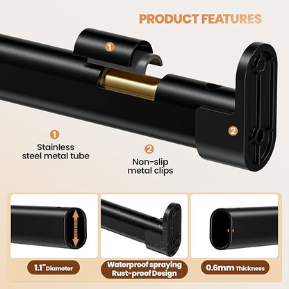 Mavivegue Oval Closet Rod, Closet Rods for Hanging Clothes, Adjustable Closet Rod – Expandable 17 to 40 Inches, Heavy Duty Closet Rods for Laundry Room, RV, Closet Storage (Black)