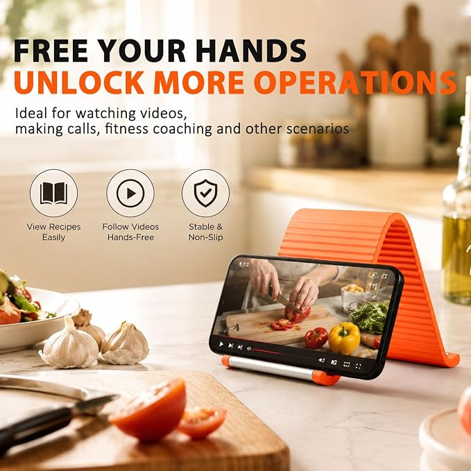 Flexible Foldable Phone Holder, Silicone Aluminum Adjustable Desktop Stand, Portable Anti Slip Phone Mount for Office Travel 2026 (Orange)