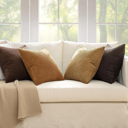 MIULEE Boho Farmhouse Throw Pillow Covers 20x20 Inch Set of 4 Rustic Mordern Neutral Cushion Covers Soft Corduroy Nordic Home Decor for Couch Bed Sofa Living Room Camel Brown