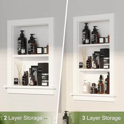 Recessed Medicine Cabinet for Bathroom Cabinet with Storage,14x24 in Wall Shower Niche Insert,3-Tier Bathroom Niche for Shower Wall,Recessed Wall Insert for Drywall,Fully Assembled,MDF