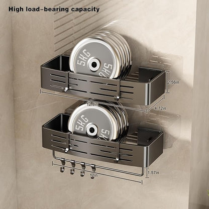 VOLPONE Shower Caddy No Drilling Shower Shelves for Inside Shower Heavy Duty Bathroom Organizer Storage Rack Adhesive with Towel Bar Hooks (2-Pack, Matte Gray)