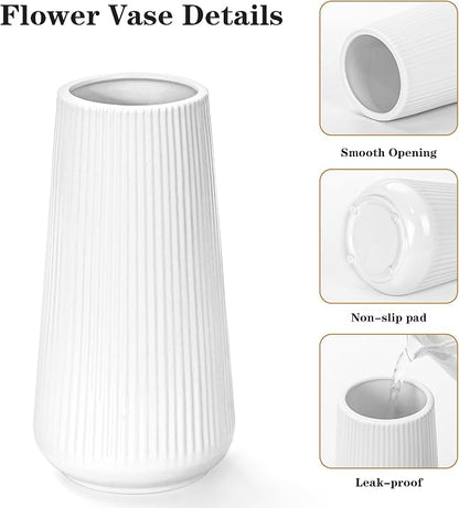 White Ceramic Vase, GUKJOB Small Cute Flower Vase for Pampas Grass, Home, Living Room, Dining Table, Farmhouse, Office Decor, Bedroom, Table, and Kitchen Shelf (White- 2PCS)