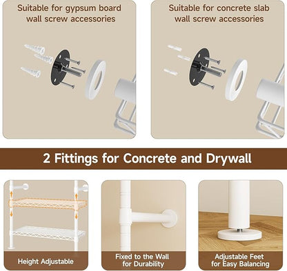 L3 Industrial Pipe Closet Organizer System, Wall Mounted Clothes Rack Clothing Racks with 4 Telescopic Rods & 6 Shelves , Heavy Duty Closet System in Wardrobe Closet (White)