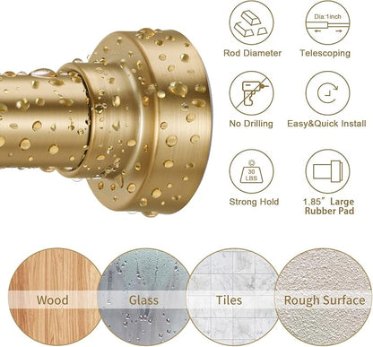 YNL Tension Shower Curtain Rod 34-66 Inch, Adjustable Spring Tension Curtain Rod No Drilling, Non-Slip, Never Rust, Stainless Steel, for Small Window Laundry Door Entryway, Gold