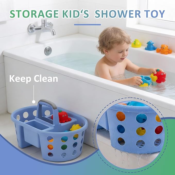 Large Shower Caddy Portable 2PC - Made in USA Plastic Jumbo Size Dorm Storage Candy Tote with Handle Shower Organizer for Bathroom, Pantry, Kitchen, College Dorm, Green/Periwinkle