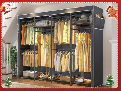 Raybee Clothes Rack with Cover, Heavy Duty Clothing Rack for Hanging Clothes, Adjustable Metal Portable Closet for Bedroom 77.9" W x 15.7" D x 76.8" H Black